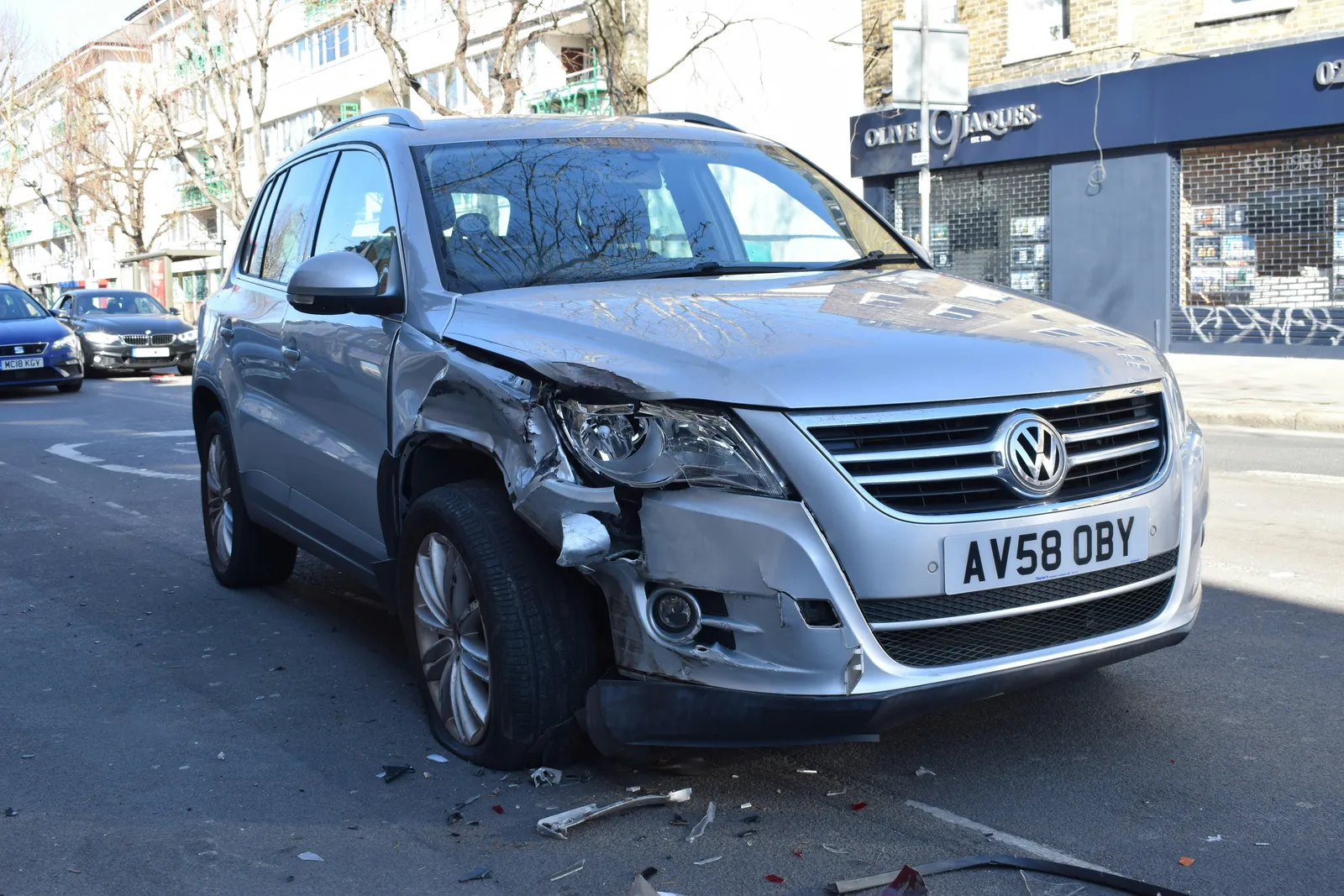 Damaged vehicle after a collision representing disputed fault