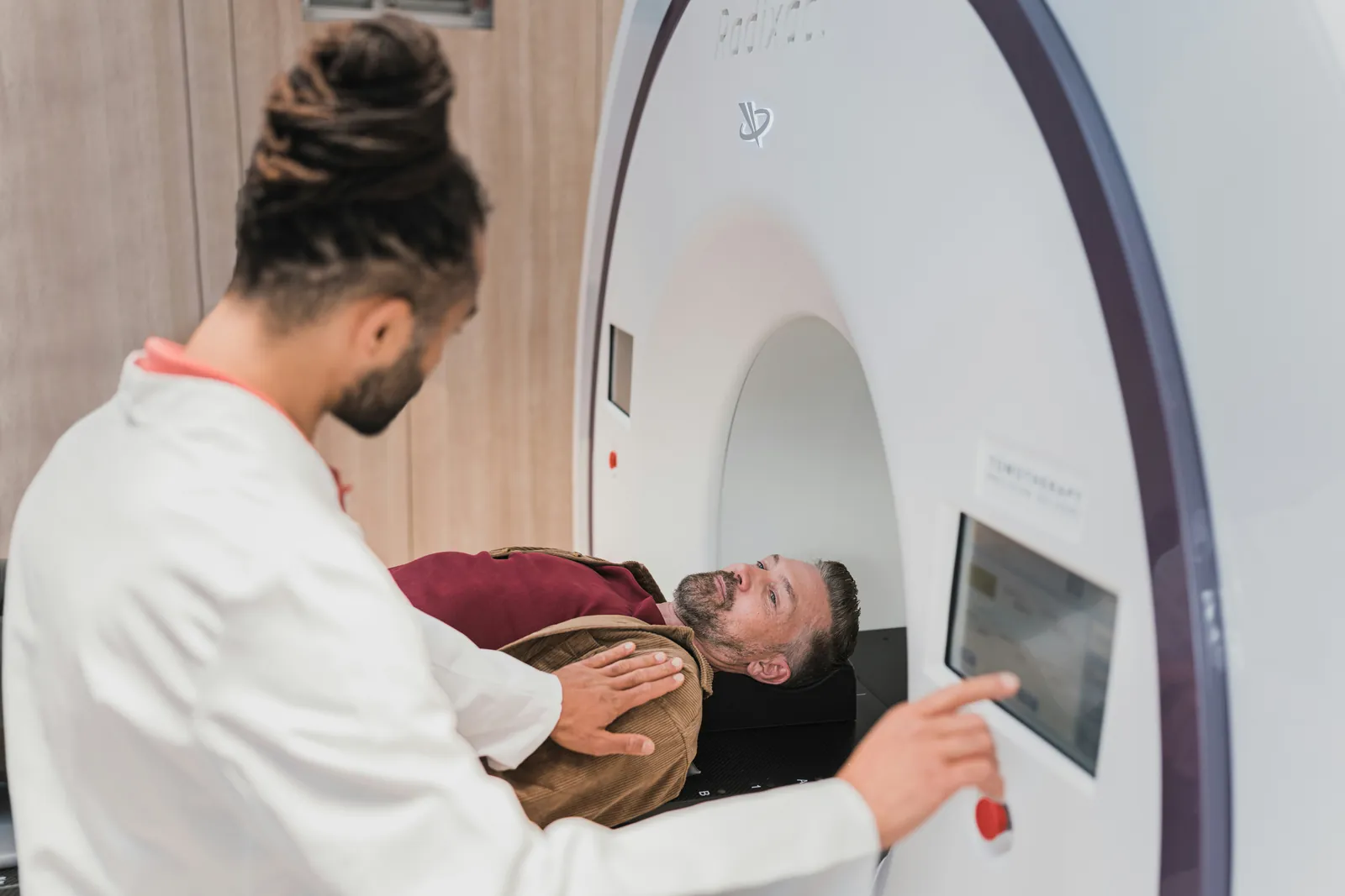 Doctor reviewing a patient's medical information in a hospital